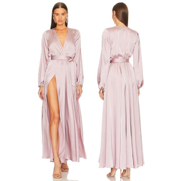 Michael Costello x REVOLVE Eric Gown Long Sleeve Waist Tie Formal Party Mauve S - Picture 1 of 16